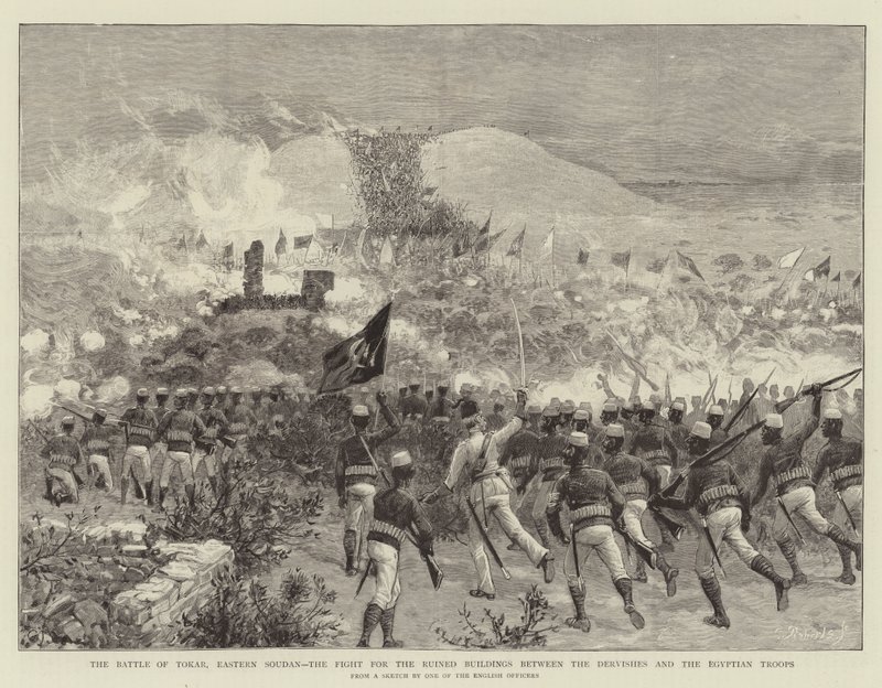 La bataille de Tokar, Soudan oriental, la lutte pour les bâtiments en ruine entre les Derviches et les troupes égyptiennes - Charles J. Staniland
