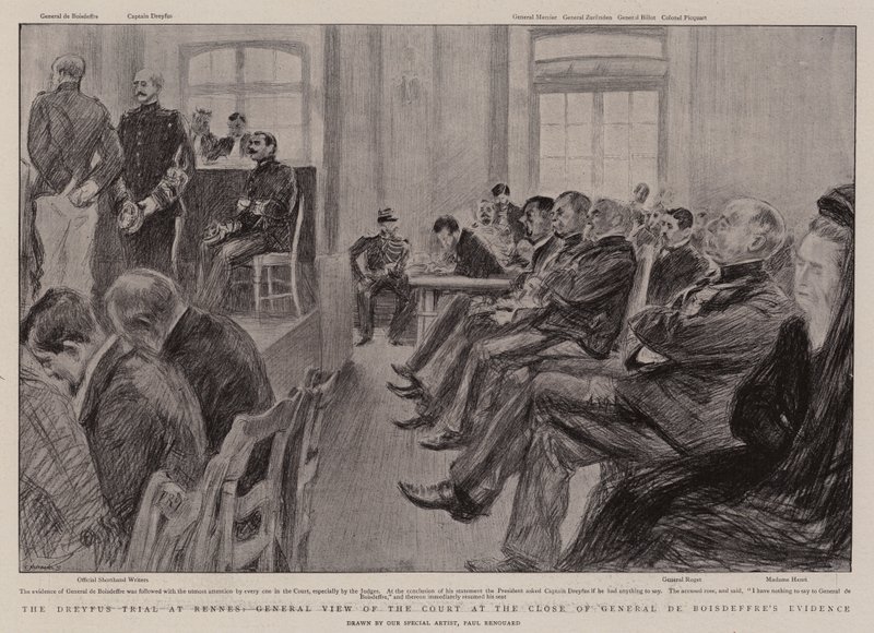 Le procès Dreyfus à Rennes, vue générale du tribunal à la fin du témoignage du général de Boisdeffre - Charles Paul Renouard