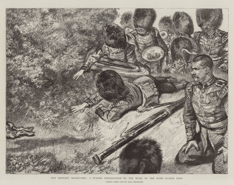 Les manœuvres militaires, une interruption soudaine de la musique de la bande des Scots Guards - Charles Paul Renouard