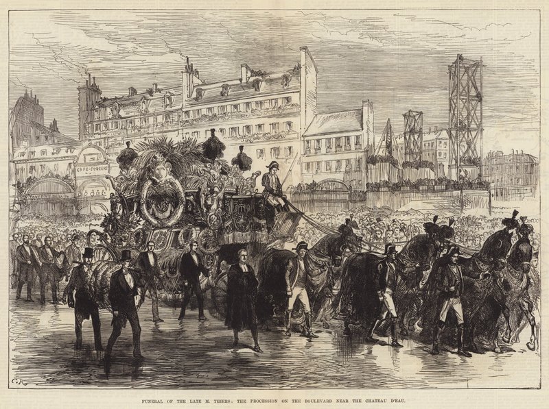 Funérailles de feu M. Thiers, le cortège sur le boulevard près du Château d
