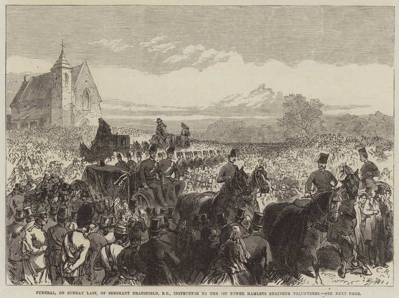 Funérailles, dimanche dernier, du sergent Dransfield, RE, instructeur des 1er volontaires ingénieurs de Tower Hamlets - Sir John Charles Robinson