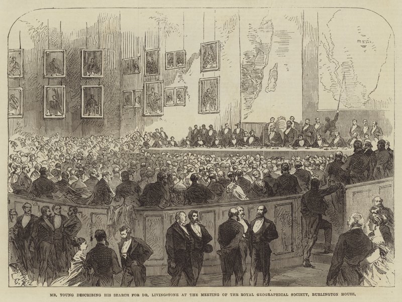 M. Young décrivant sa recherche du Dr Livingstone à la réunion de la Royal Geographical Society, Burlington House - Sir John Charles Robinson