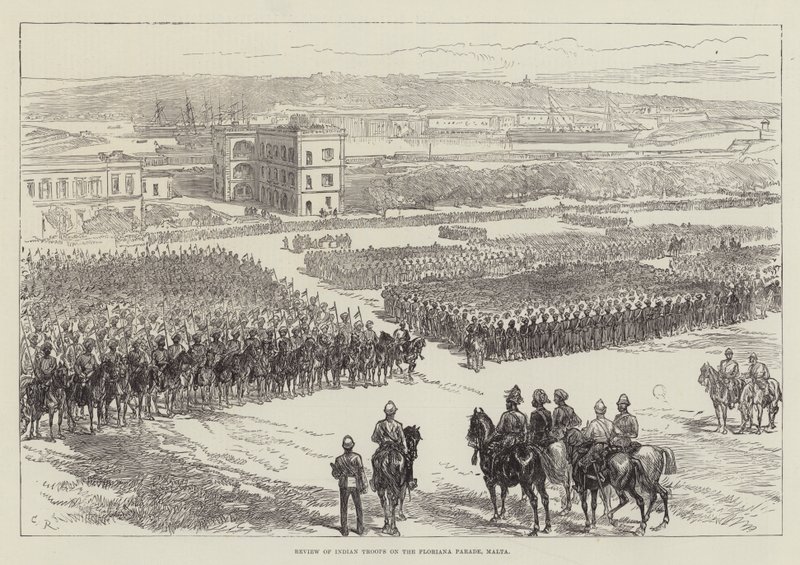 Revue des troupes indiennes sur la parade de Floriana, Malte - Sir John Charles Robinson