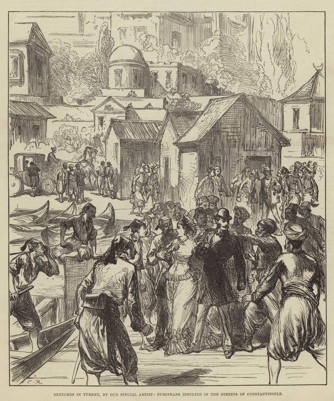Croquis en Turquie, Européens insultés dans les rues de Constantinople - Sir John Charles Robinson
