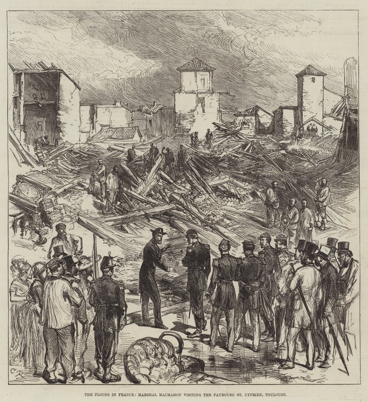 Les inondations en France, le maréchal Macmahon visitant le Faubourg St Cyprien, Toulouse - Sir John Charles Robinson