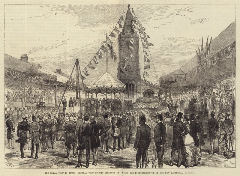 La visite royale à Truro, vue générale de la cérémonie de pose de la première pierre de la nouvelle cathédrale - Sir John Charles Robinson