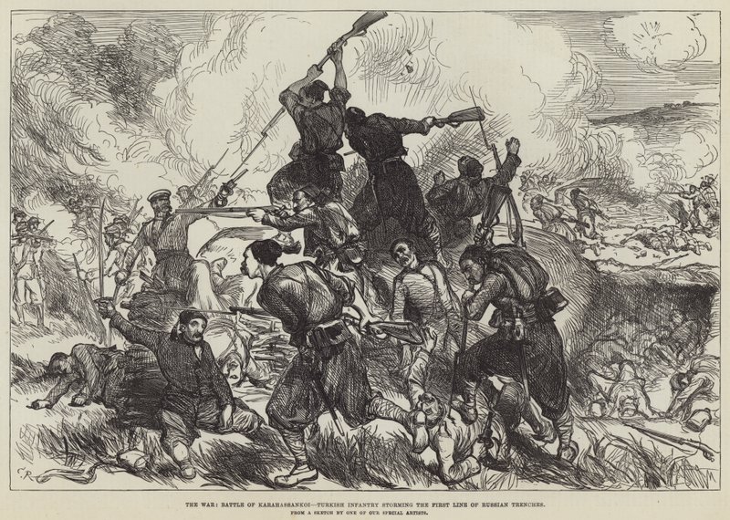 La guerre, bataille de Karahassankoi, infanterie turque prenant d