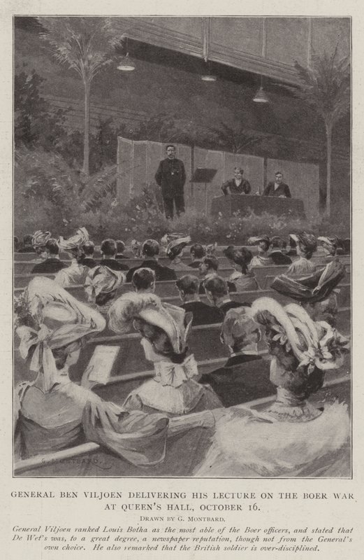 Le général Ben Viljoen donnant sa conférence sur la guerre des Boers, à Queen