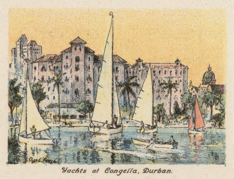 Afrique du Sud : Yachts à Congella, Durban (lithographie en couleur) - Charles Ernest Peers