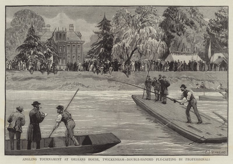 Tournoi de pêche à la ligne à Orleans House, Twickenham, lancer à deux mains par des professionnels - Charles J. Staniland