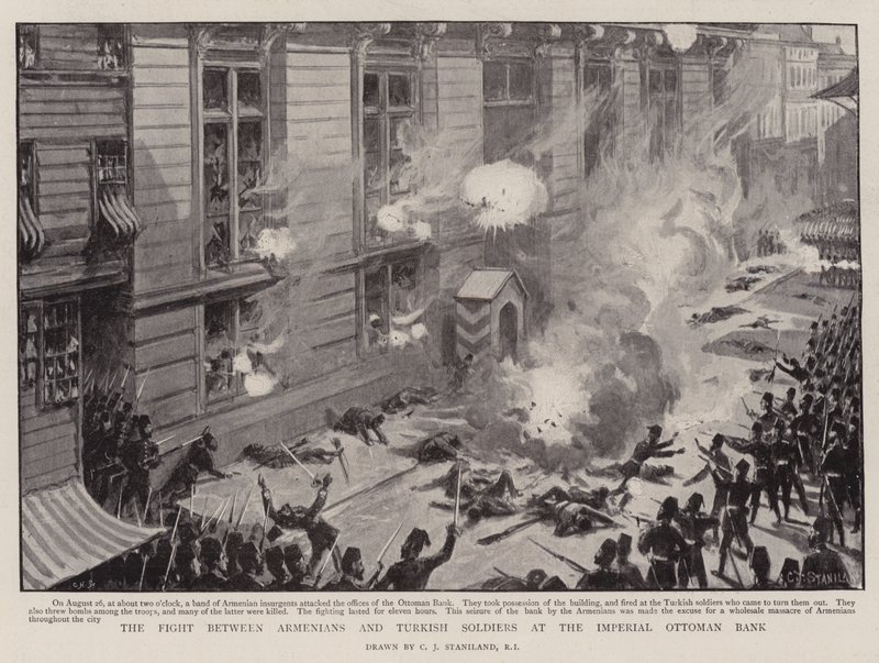 Le combat entre Arméniens et soldats turcs à la Banque impériale ottomane - Charles J. Staniland
