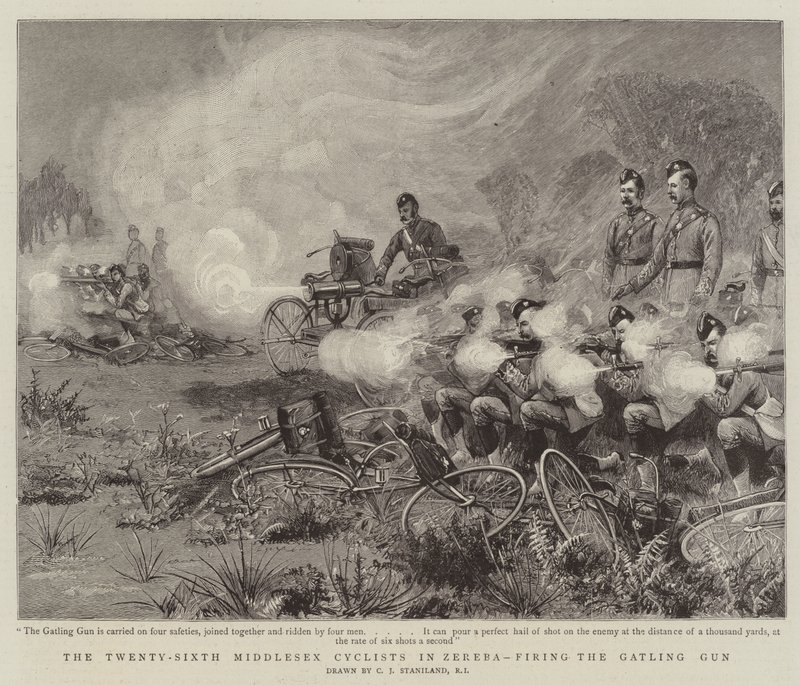 Les Cyclistes du Middlesex Vingt-Sixième à Zereba, tirant avec le canon Gatling - Charles J. Staniland