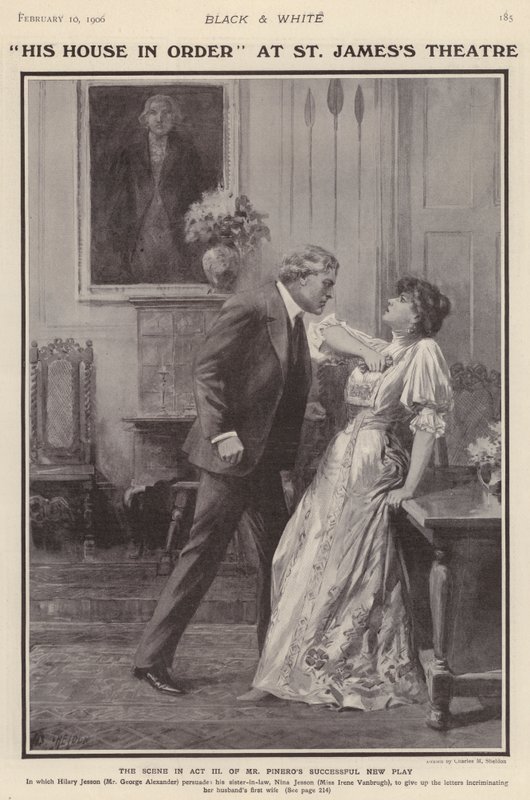 Acteurs anglais George Alexander et Irene Vanbrugh dans une production de la pièce His House in Order d