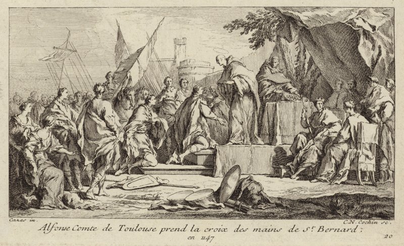 Alphonse Ier, comte de Toulouse, prend la croix des mains de Bernard de Clairvaux, jurant de rejoindre la deuxième croisade - Charles Nicolas II Cochin