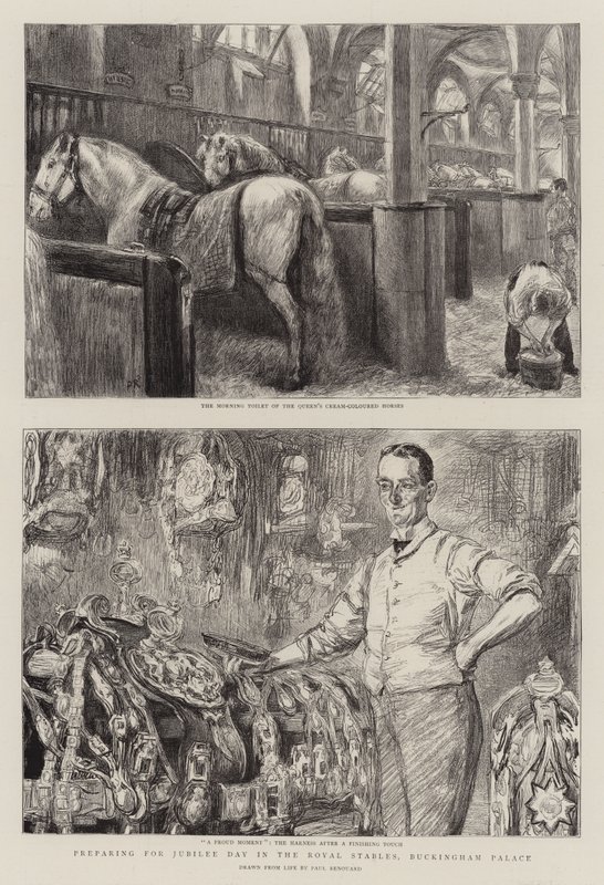 Préparatifs pour le jour du jubilé dans les écuries royales, Buckingham Palace - Charles Paul Renouard
