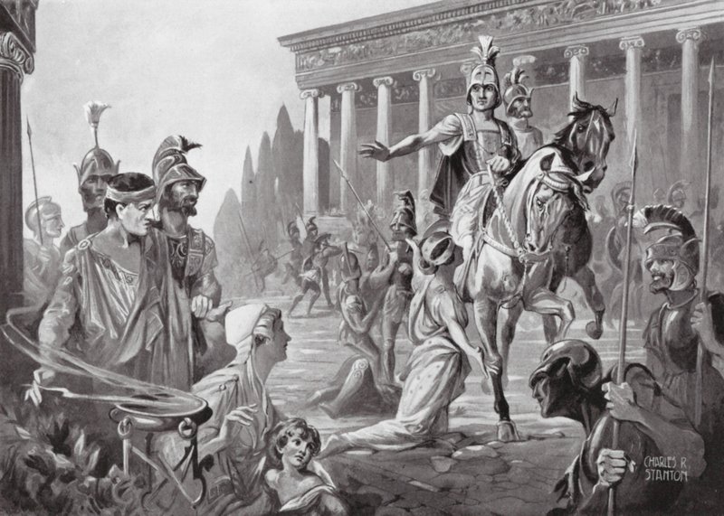 Alexandre lors du sac de Thèbes, 335 av. J.-C. (lithographie) - Charles Rebel Stanton