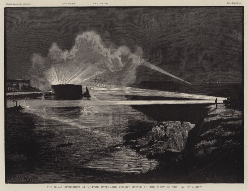 Les opérations navales à Milford Haven, la bataille décisive dans la nuit du 17 août - Charles William Wyllie