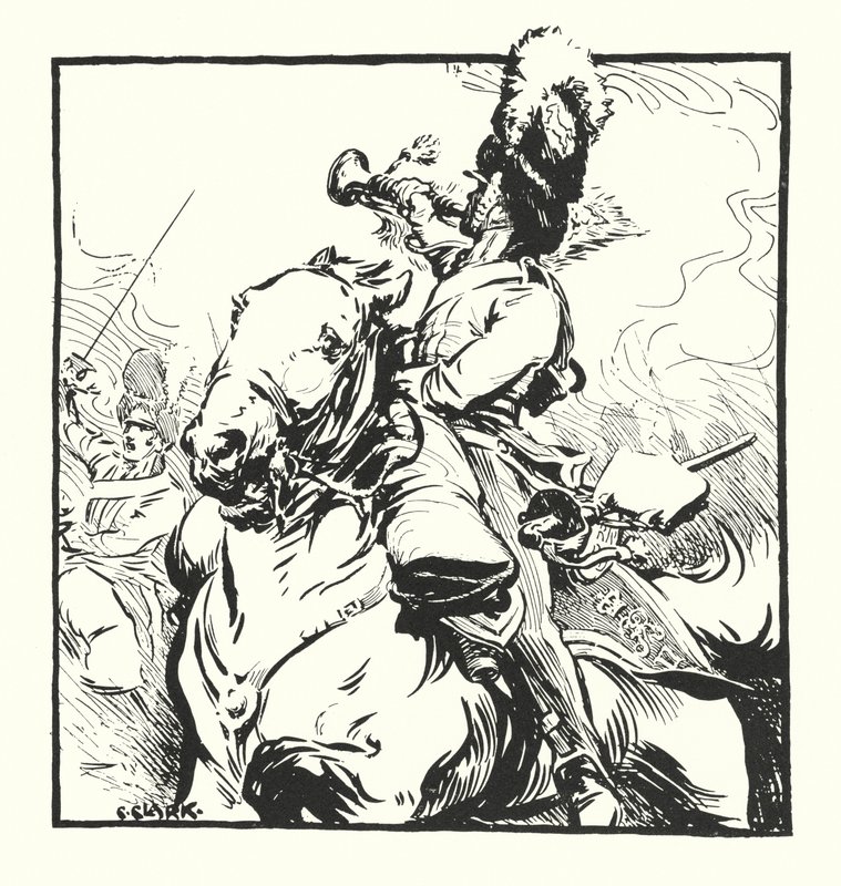 Clairon des Scots Greys, dessin pour une publicité pour les cigarettes Greys de Major Drapkin & Co - Christopher (after) Clark