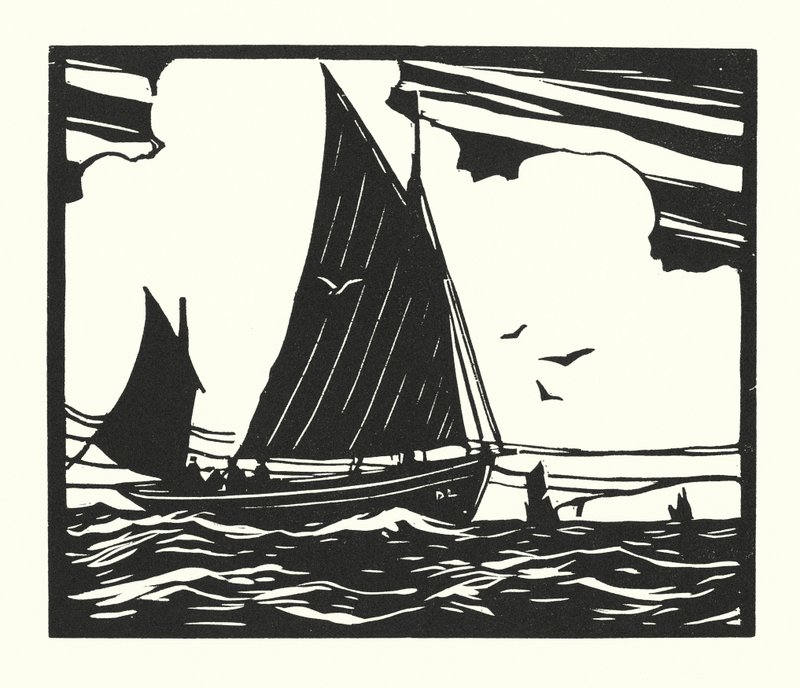 Bateaux de pêche et barges : Deal Lugger (gravure sur bois) - Cyril A. Wilkinson