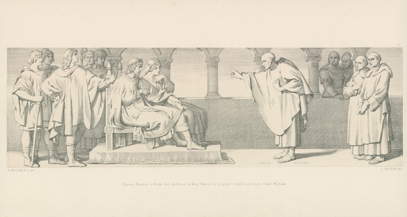 Hugues Maigrot, un moine, a audience du roi Harold, pour proposer des conditions du duc Guillaume - Daniel Maclise