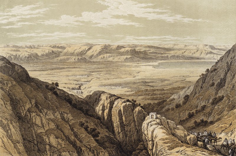 Descente dans la vallée du Jourdain (lithographie en couleur) - David (after) Roberts