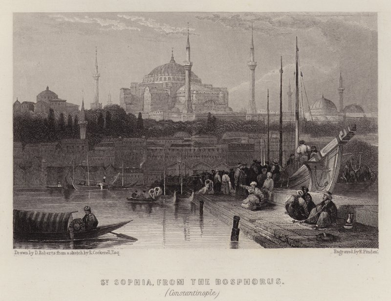 Sainte-Sophie, depuis le Bosphore, Constantinople (lithographie en couleur) - David (after) Roberts