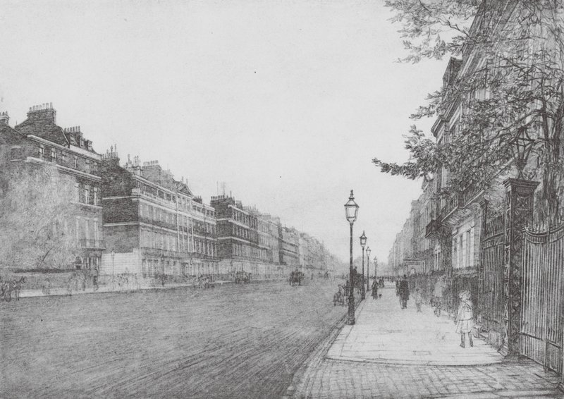 Londres : Portland Place (lithographie en couleur) - David Muirhead (after) Bone