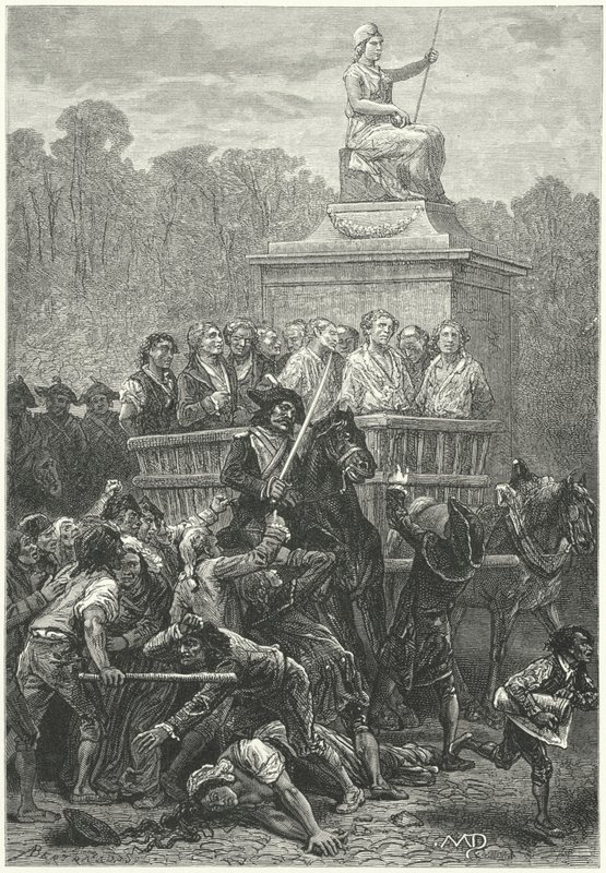 Un tombereau plein de prisonniers en route vers la guillotine, Révolution française (gravure) - Diogene Ulysse Napoleon Maillart