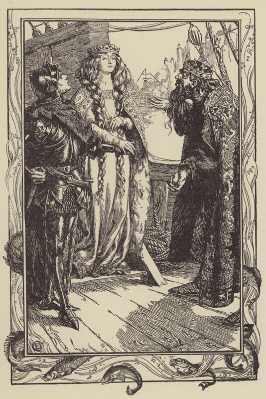 Le Roi Anguish donne Isolt à Sir Tristram (lithographie) - Dora Curtis