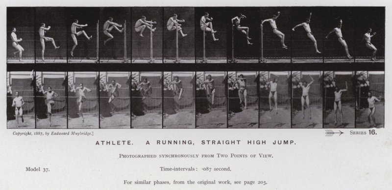 La Figure Humaine en Mouvement : Athlète, saut en hauteur en course - Eadweard Muybridge