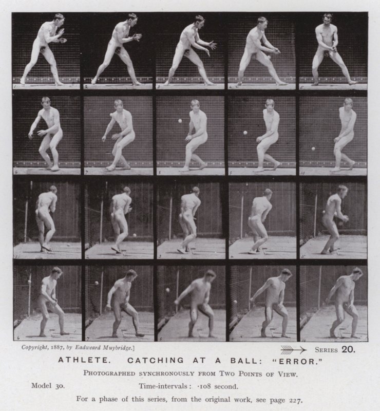 La figure humaine en mouvement : Athlète, attrapant une balle, "erreur" - Eadweard Muybridge