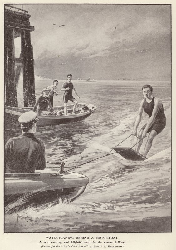 Planche à eau derrière un bateau à moteur - Edgar Alfred (after) Holloway
