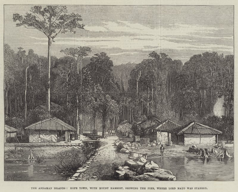 Les îles Andaman, Hope Town, avec le mont Harriet, montrant la jetée où Lord Mayo a été poignardé - Edmund Morison Wimperis