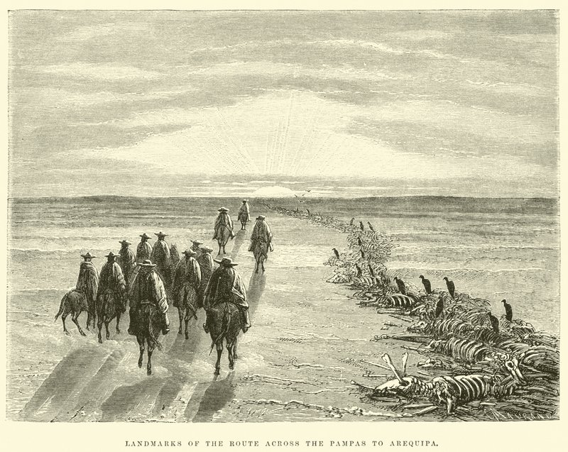 Repères de la route à travers les Pampas jusqu