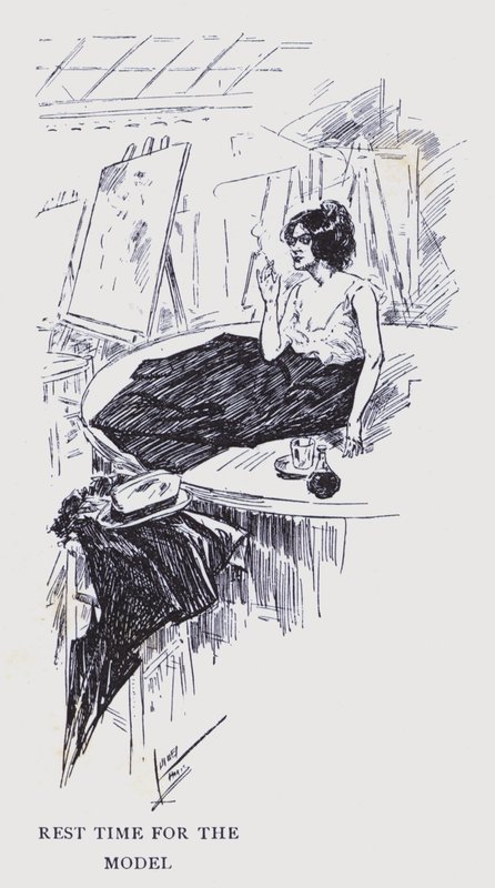 Paris bohème : Temps de repos pour le mannequin (litho) - Edouard Alfred (1875 1954) Cucuel
