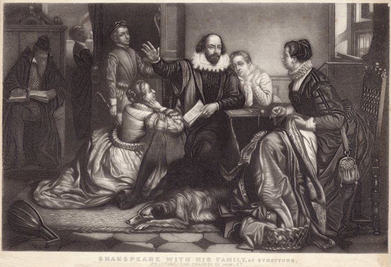 Shakespeare avec sa famille à Stratford-upon-Avon, récitant la tragédie de Hamlet - Edouard Jean Conrad Hamman