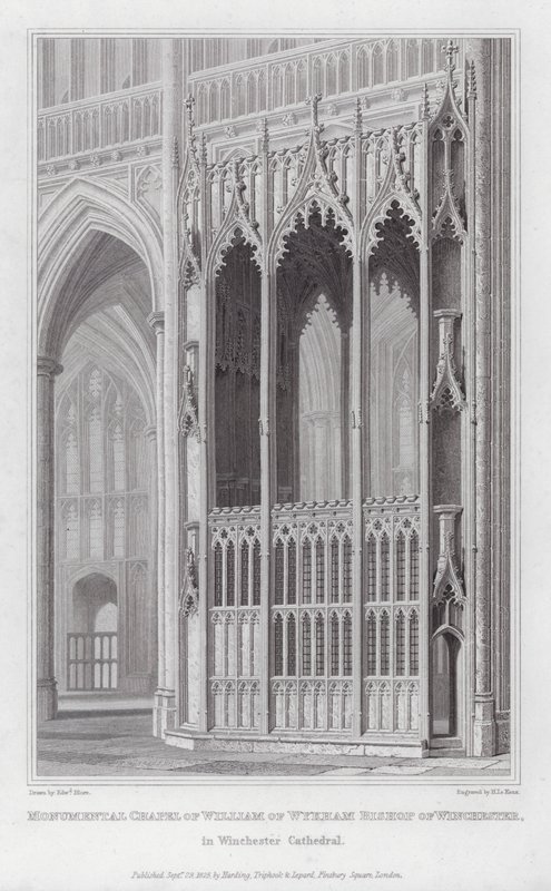 Chapelle monumentale de William de Wykham, évêque de Winchester, dans la cathédrale de Winchester (gravure) - Edward Blore