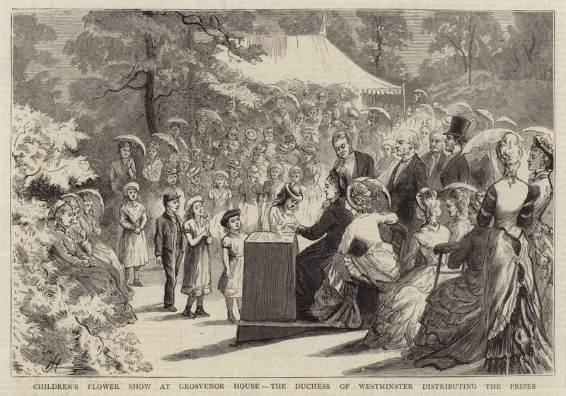 Exposition florale des enfants à Grosvenor House, la duchesse de Westminster distribuant les prix - Edward Killingworth Johnson