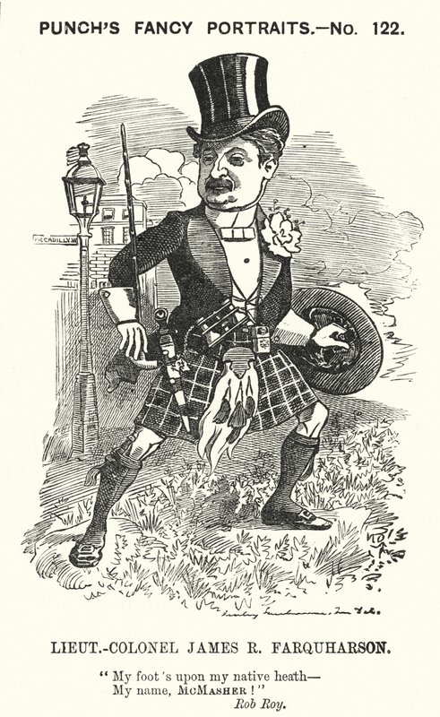Caricature de James Ross Farquharson, soldat écossais (gravure) - Edward Linley (after) Sambourne