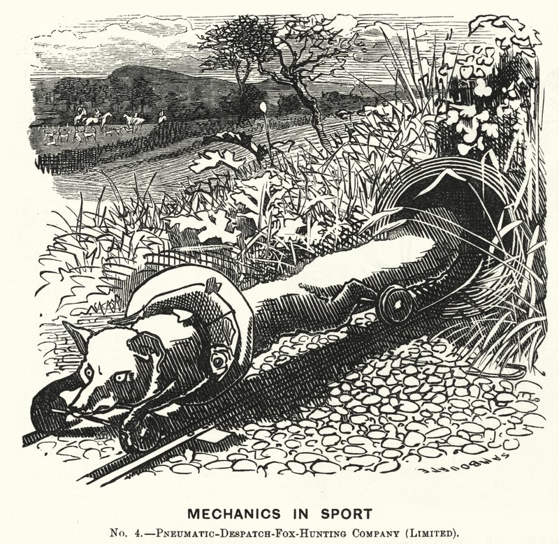 Caricature de Punch : Mécanique dans le sport. No 4. - Compagnie de chasse au renard par envoi pneumatique (Limitée) - Edward Linley (after) Sambourne