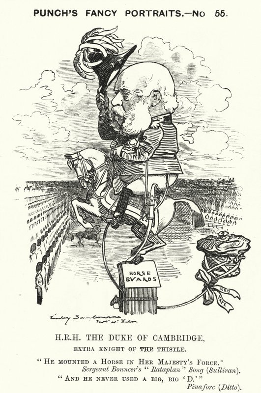 Caricature de Punch : Prince George, duc de Cambridge, soldat britannique - Edward Linley (after) Sambourne