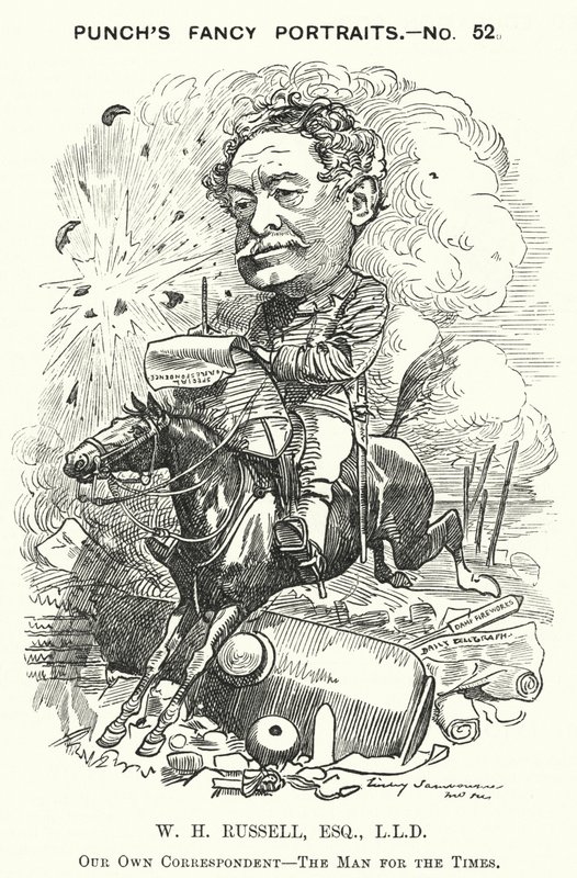 Caricature de Punch : William Howard Russell, journaliste irlandais et correspondant de guerre - Edward Linley (after) Sambourne