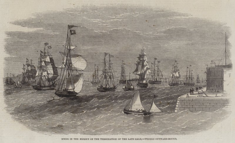 Scène sur la Mersey à la fin de la récente tempête, navires en partance - Edwin Weedon