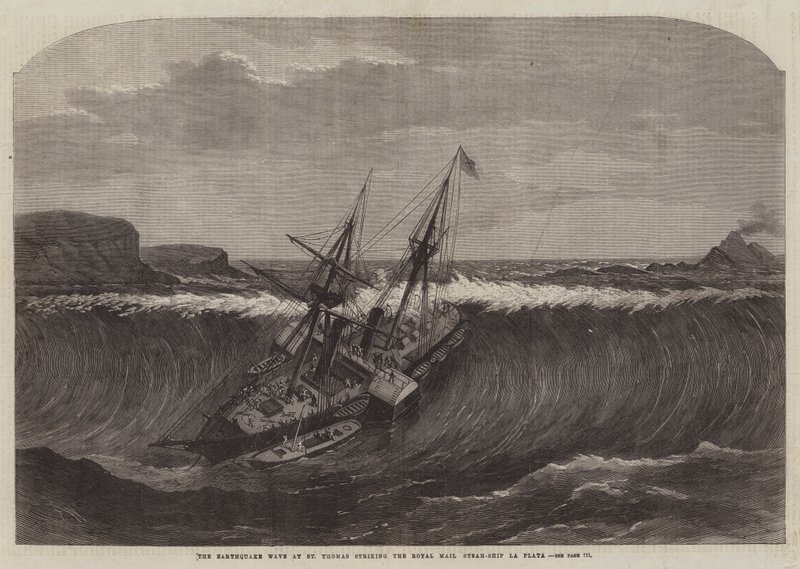 La Vague de Tremblement de Terre à St Thomas frappant le Paquebot Royal Mail La Plata - Edwin Weedon