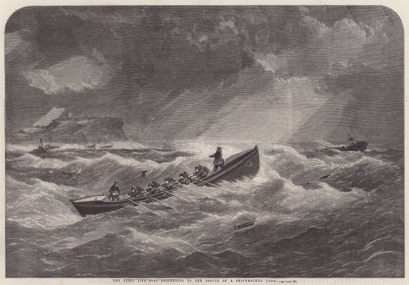 Le canot de sauvetage de Filey se dirigeant vers le sauvetage d