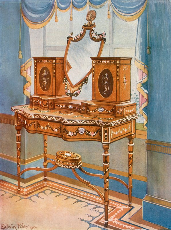 Coiffeuse en bois de satin avec médaillons - Edwin John Foley