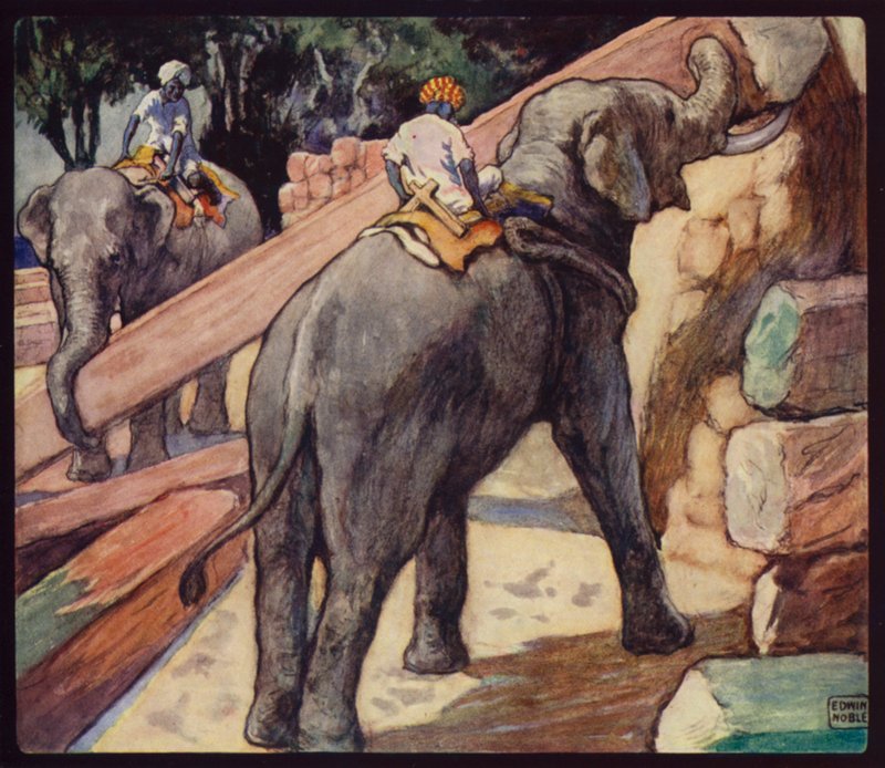 Éléphants empilant du teck - Edwin Noble