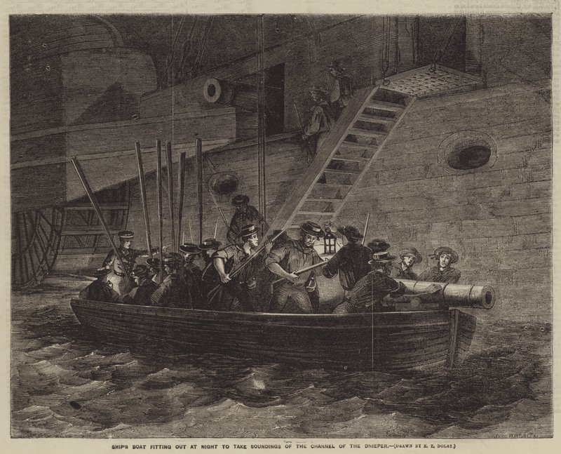 Bateau de navire préparé la nuit pour sonder le canal du Dniepr - Edwin Thomas Dolby