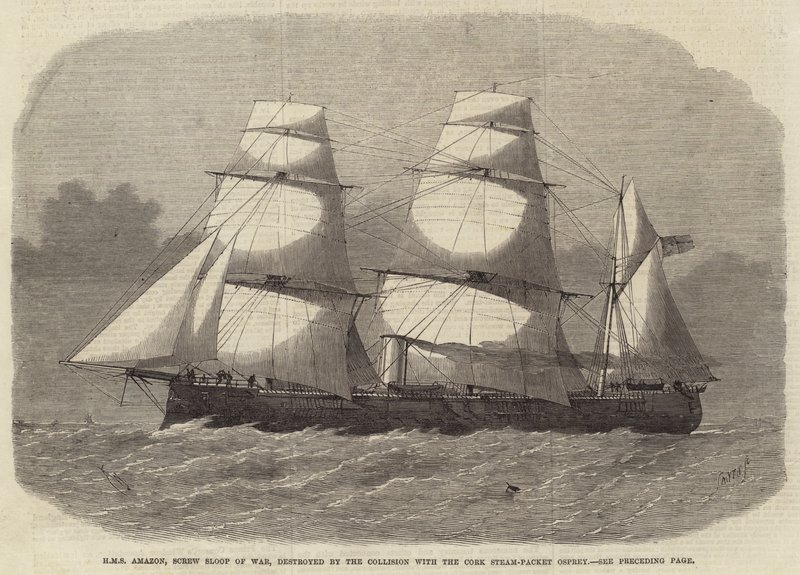 HMS Amazon, Sloop de guerre à hélice, détruit par la collision avec le paquebot à vapeur de Cork Osprey - Edwin Weedon