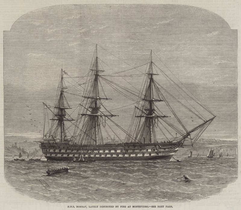 HMS Bombay, récemment détruit par le feu à Montevideo - Edwin Weedon